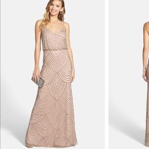 Adrianna Papell Beige Beaded Gown
